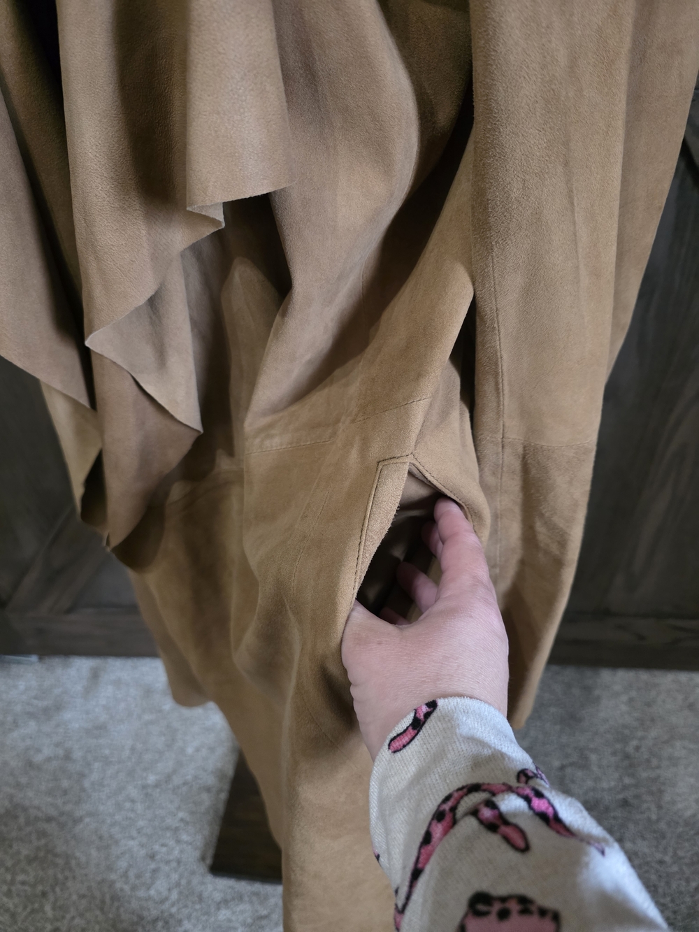 Eileen Fisher Camel Suede Open Drape Leather Jacket - Picture 4 of 5